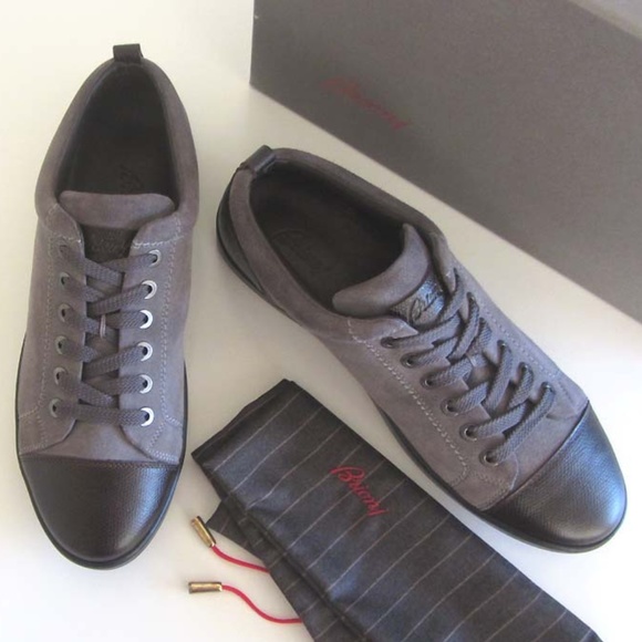 BRIONI logo grey suede low-top sneakers 40 / 7 US - Picture 3 of 8